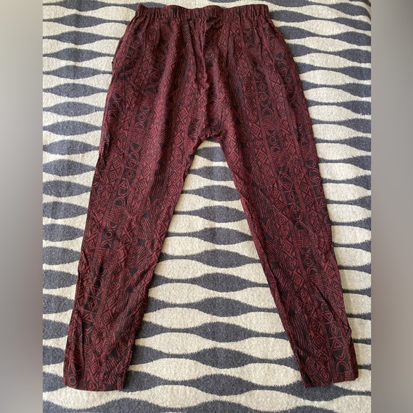 BDG Pants - BDG Batik Print Burgundy and Black Harem Pant Size XS